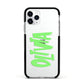 Personalised Name Green Spooky Apple iPhone 11 Pro in Silver with Black Impact Case