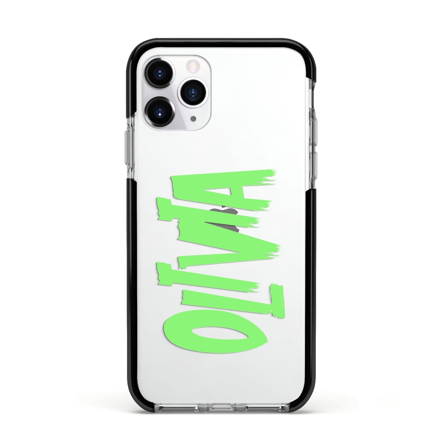 Personalised Name Green Spooky Apple iPhone 11 Pro in Silver with Black Impact Case