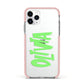Personalised Name Green Spooky Apple iPhone 11 Pro in Silver with Pink Impact Case