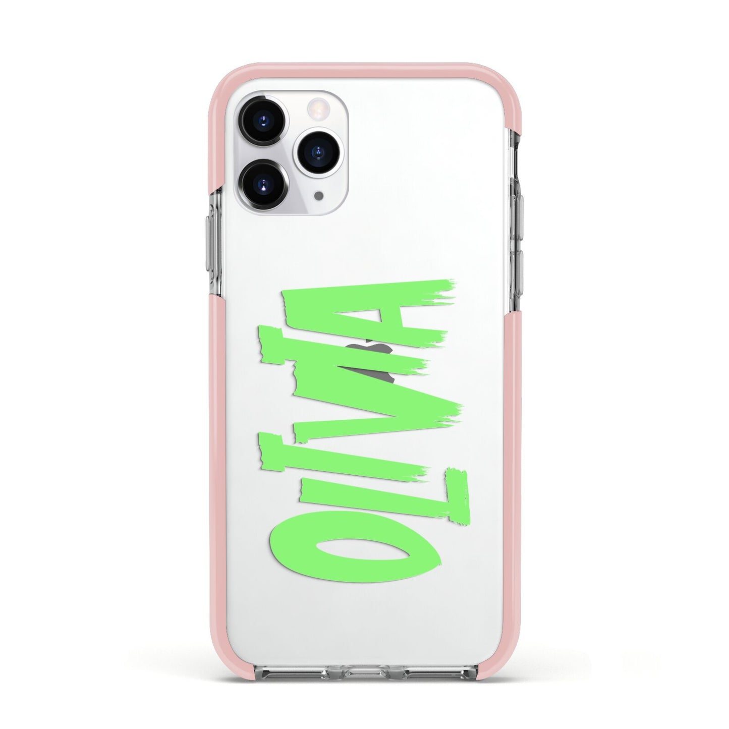 Personalised Name Green Spooky Apple iPhone 11 Pro in Silver with Pink Impact Case