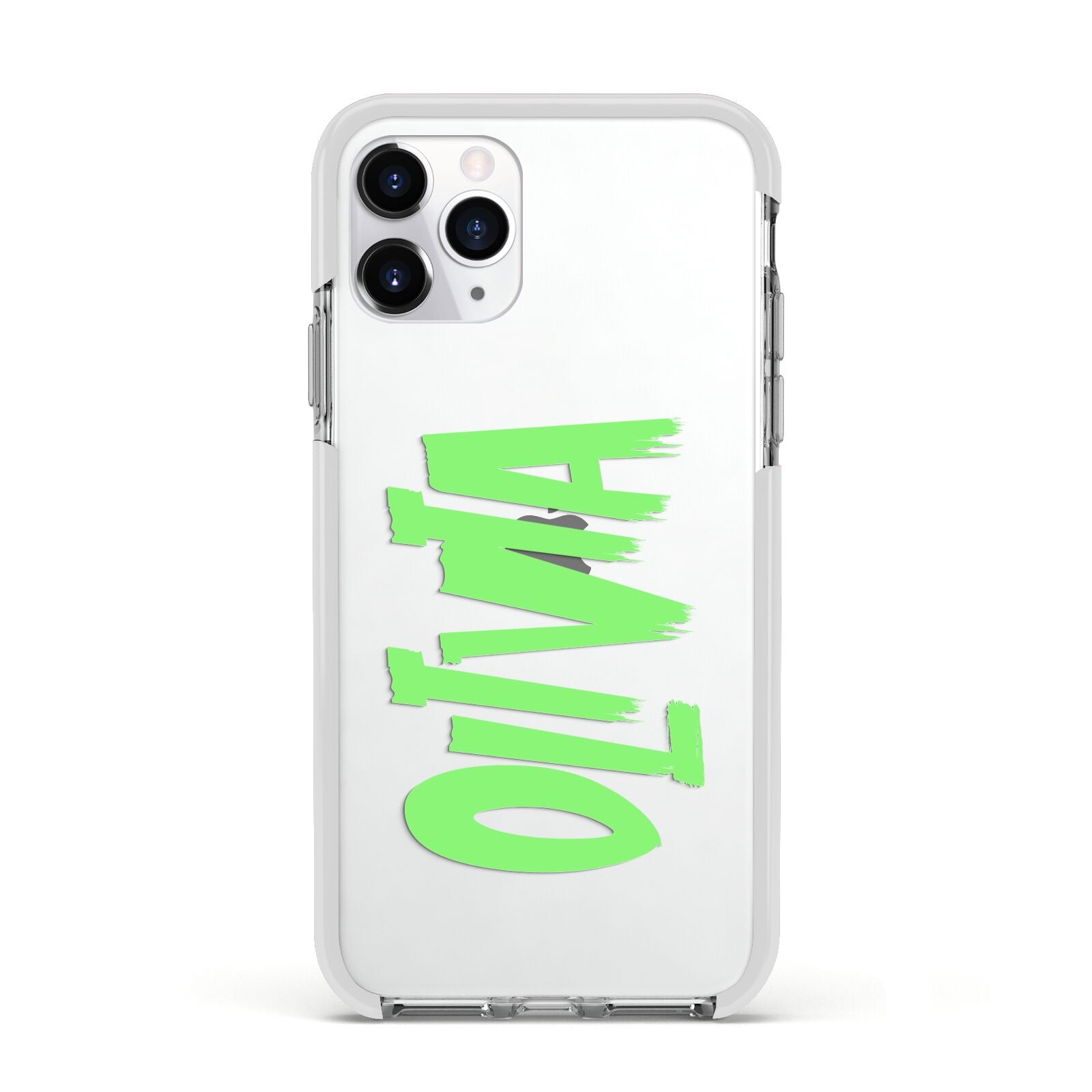 Personalised Name Green Spooky Apple iPhone 11 Pro in Silver with White Impact Case