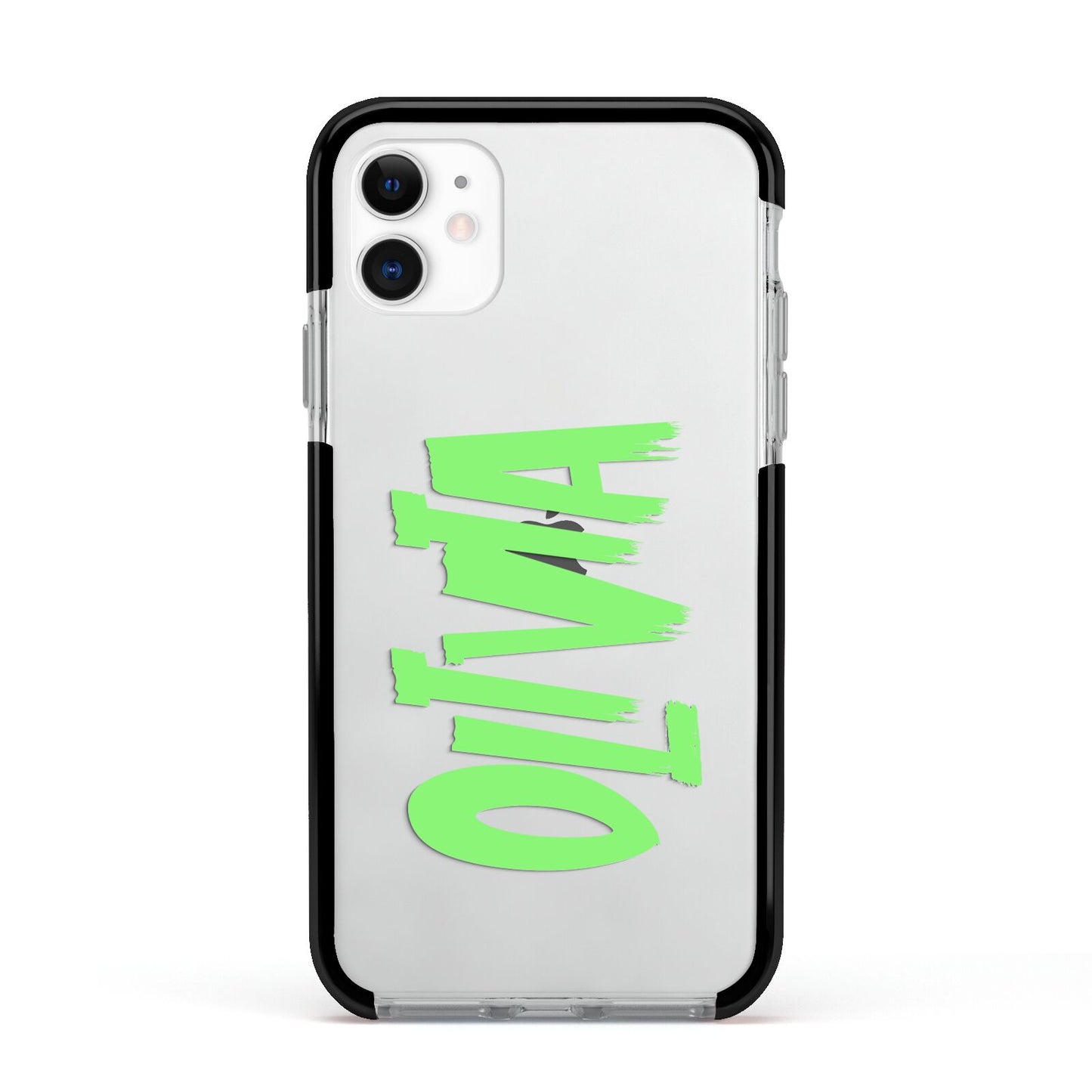 Personalised Name Green Spooky Apple iPhone 11 in White with Black Impact Case