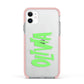 Personalised Name Green Spooky Apple iPhone 11 in White with Pink Impact Case
