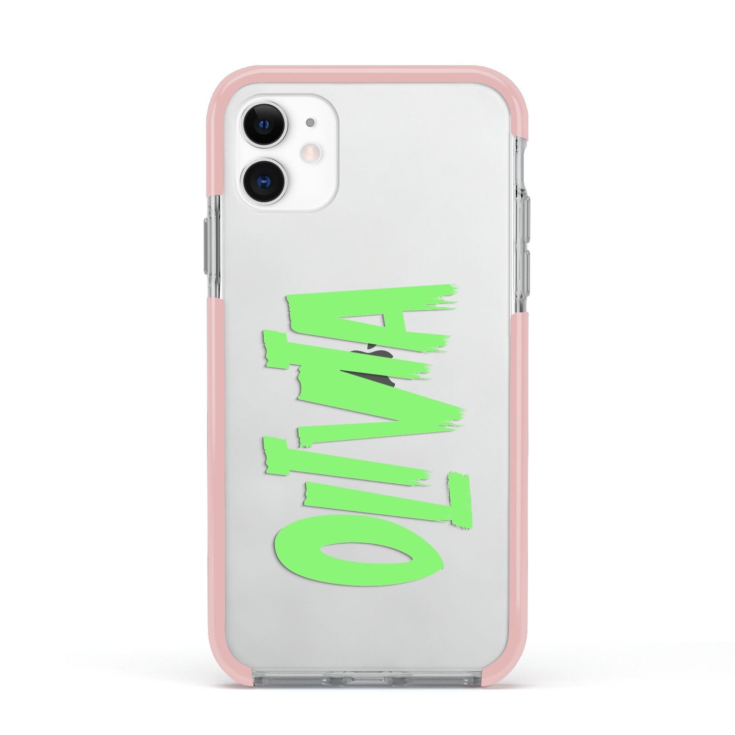 Personalised Name Green Spooky Apple iPhone 11 in White with Pink Impact Case