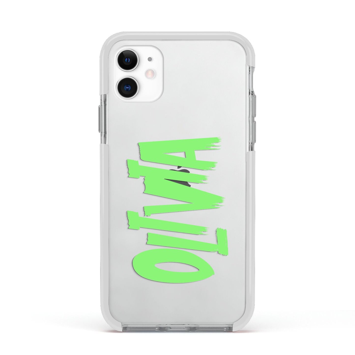Personalised Name Green Spooky Apple iPhone 11 in White with White Impact Case