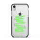 Personalised Name Green Spooky Apple iPhone XR Impact Case Black Edge on Silver Phone