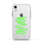 Personalised Name Green Spooky Apple iPhone XR Impact Case White Edge on Silver Phone