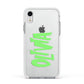 Personalised Name Green Spooky Apple iPhone XR Impact Case White Edge on Silver Phone