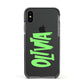 Personalised Name Green Spooky Apple iPhone Xs Impact Case Black Edge on Black Phone