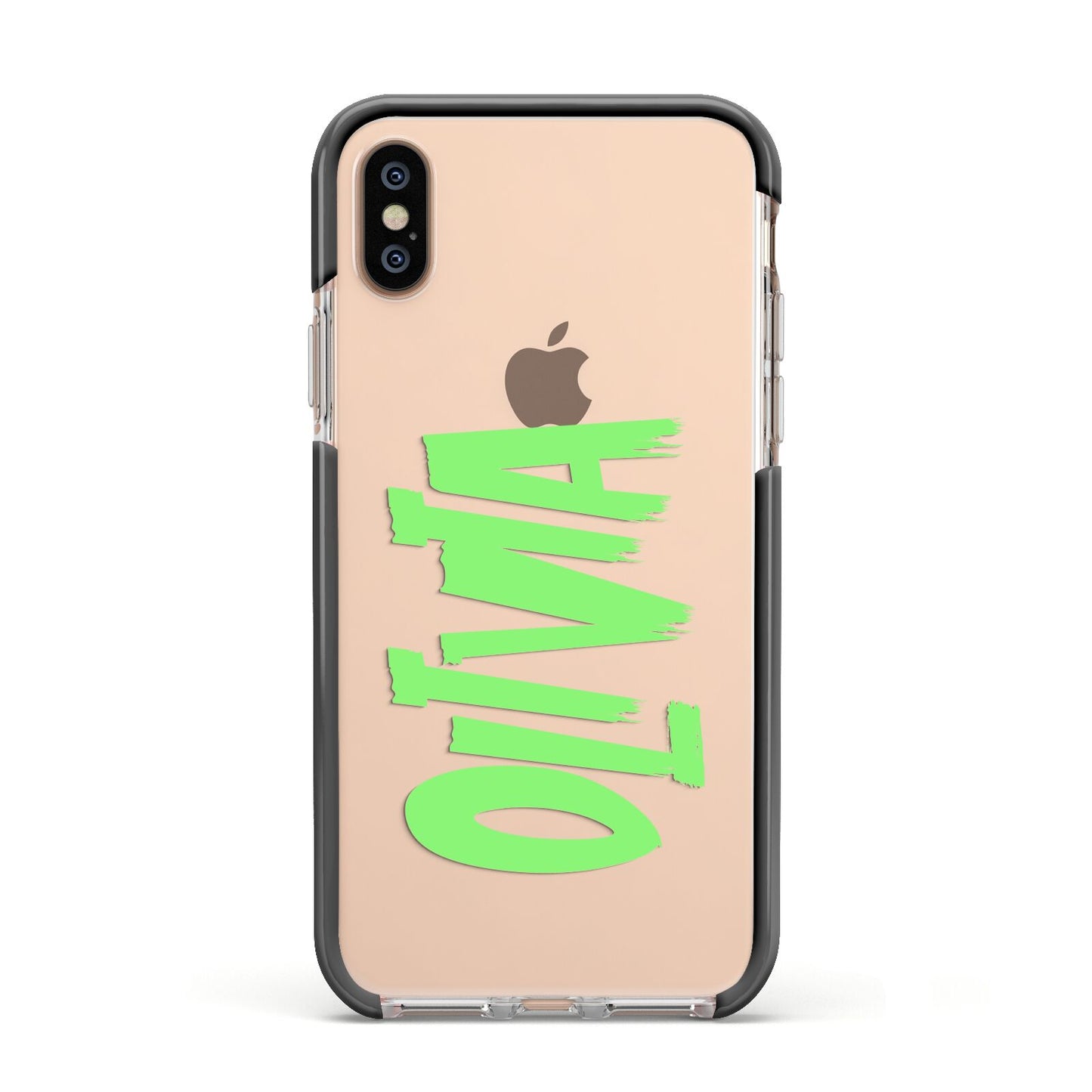Personalised Name Green Spooky Apple iPhone Xs Impact Case Black Edge on Gold Phone