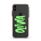 Personalised Name Green Spooky Apple iPhone Xs Impact Case Pink Edge on Black Phone