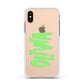 Personalised Name Green Spooky Apple iPhone Xs Impact Case White Edge on Gold Phone