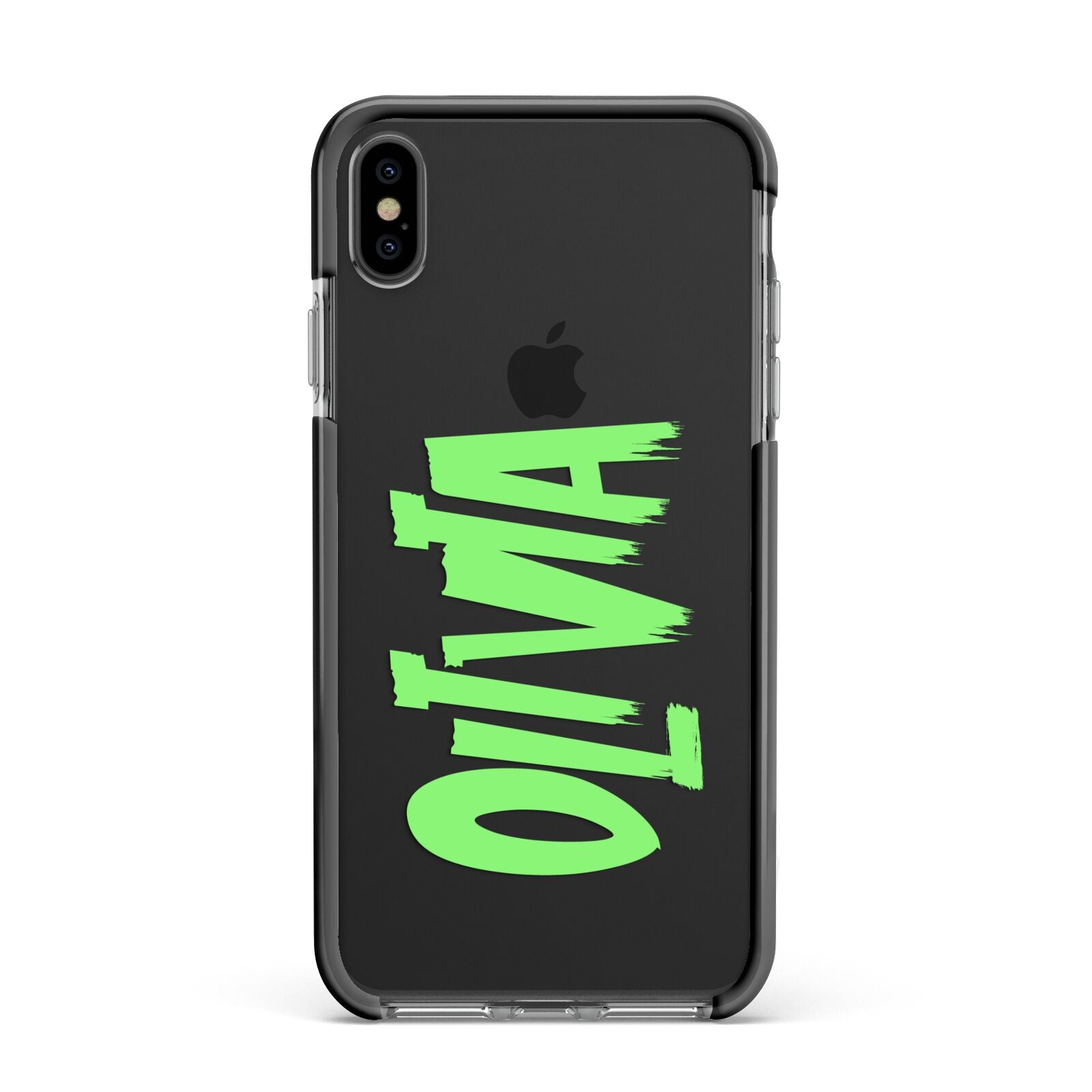 Personalised Name Green Spooky Apple iPhone Xs Max Impact Case Black Edge on Black Phone