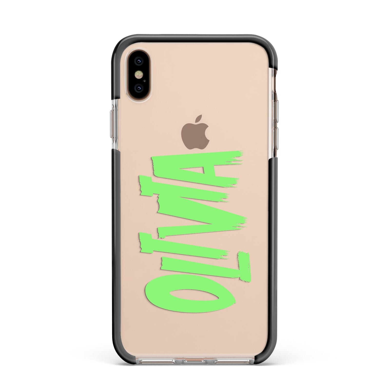 Personalised Name Green Spooky Apple iPhone Xs Max Impact Case Black Edge on Gold Phone