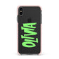 Personalised Name Green Spooky Apple iPhone Xs Max Impact Case Pink Edge on Black Phone