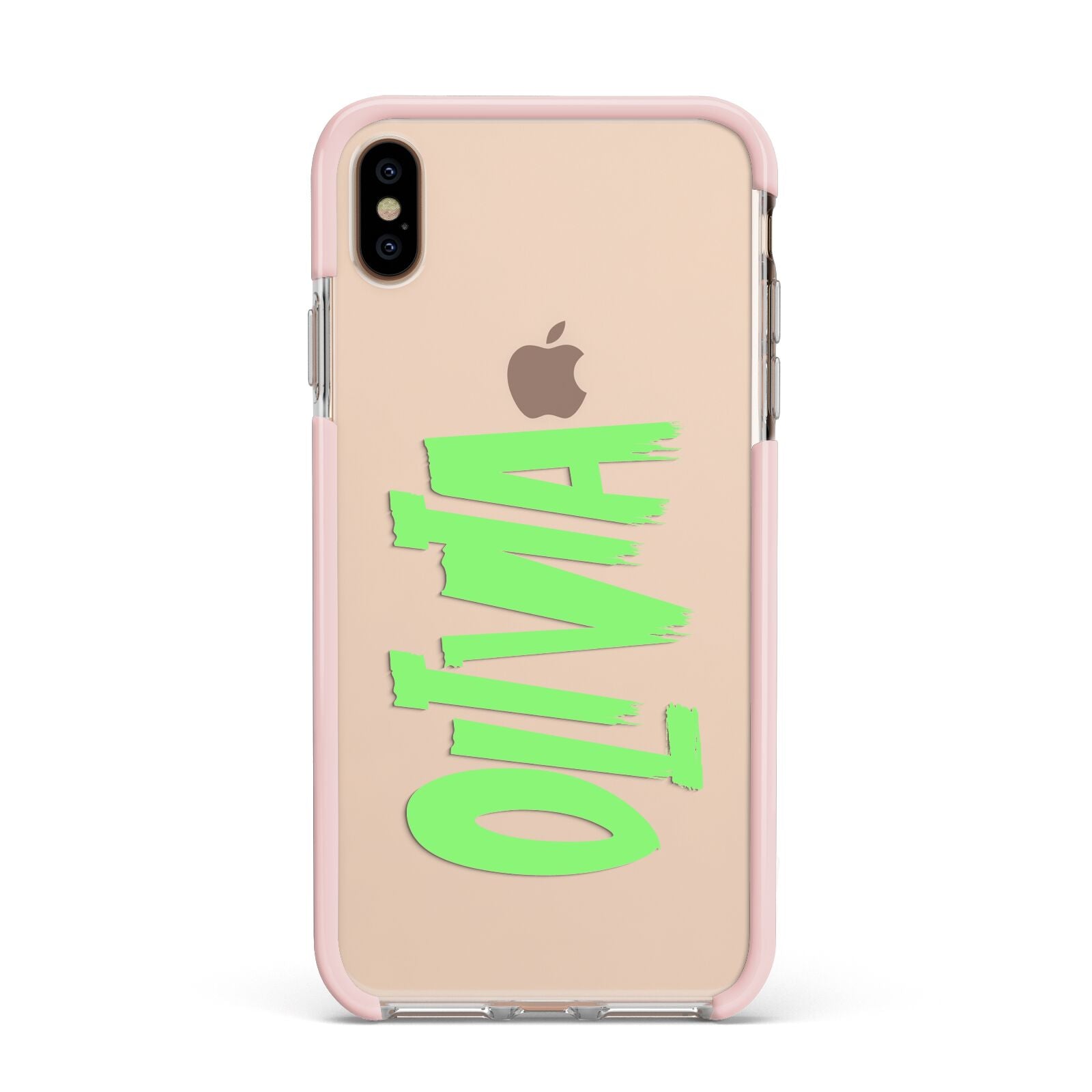 Personalised Name Green Spooky Apple iPhone Xs Max Impact Case Pink Edge on Gold Phone