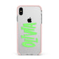 Personalised Name Green Spooky Apple iPhone Xs Max Impact Case Pink Edge on Silver Phone