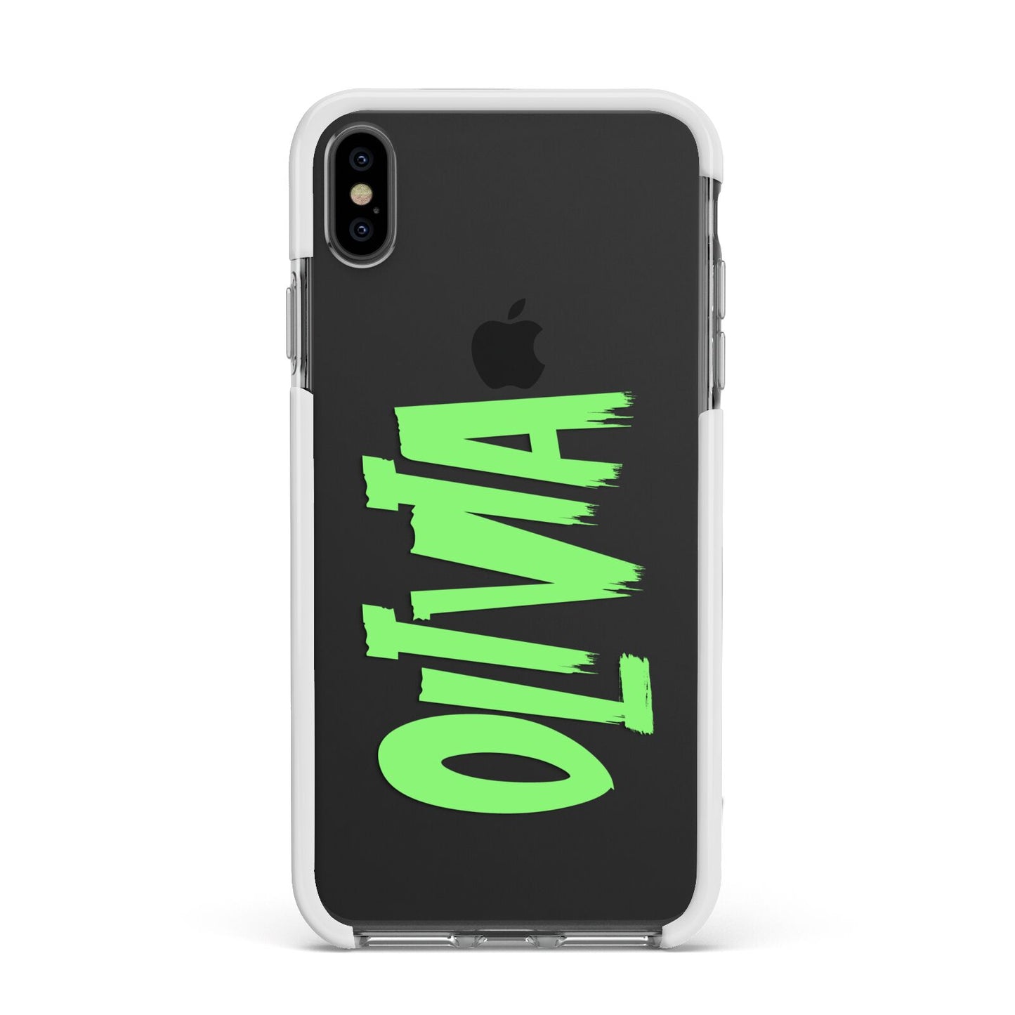 Personalised Name Green Spooky Apple iPhone Xs Max Impact Case White Edge on Black Phone