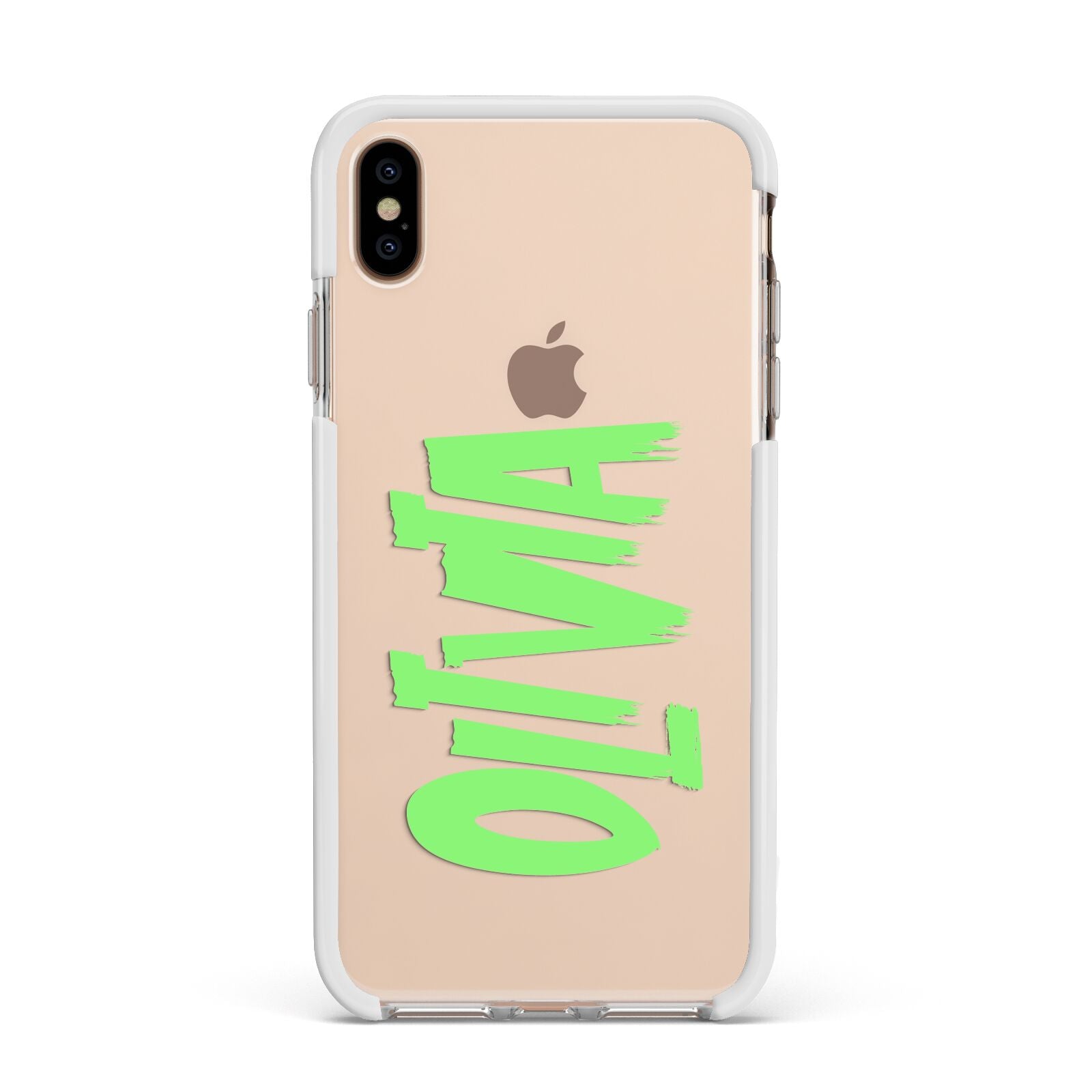 Personalised Name Green Spooky Apple iPhone Xs Max Impact Case White Edge on Gold Phone