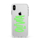 Personalised Name Green Spooky Apple iPhone Xs Max Impact Case White Edge on Silver Phone
