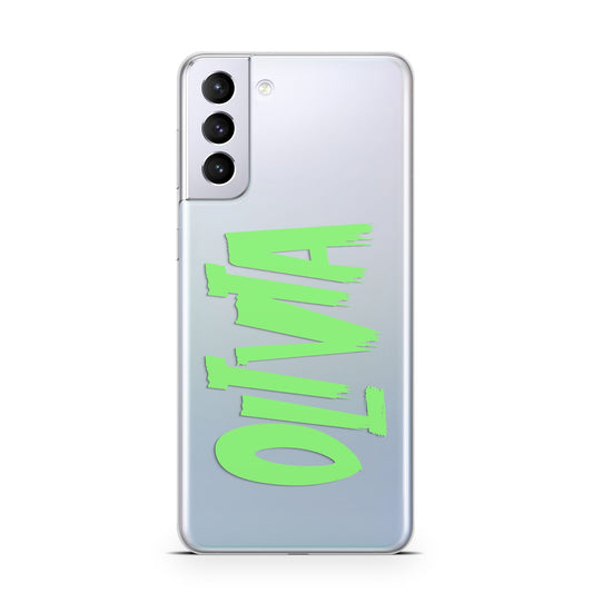 Personalised Name Green Spooky Samsung S21 Plus Phone Case