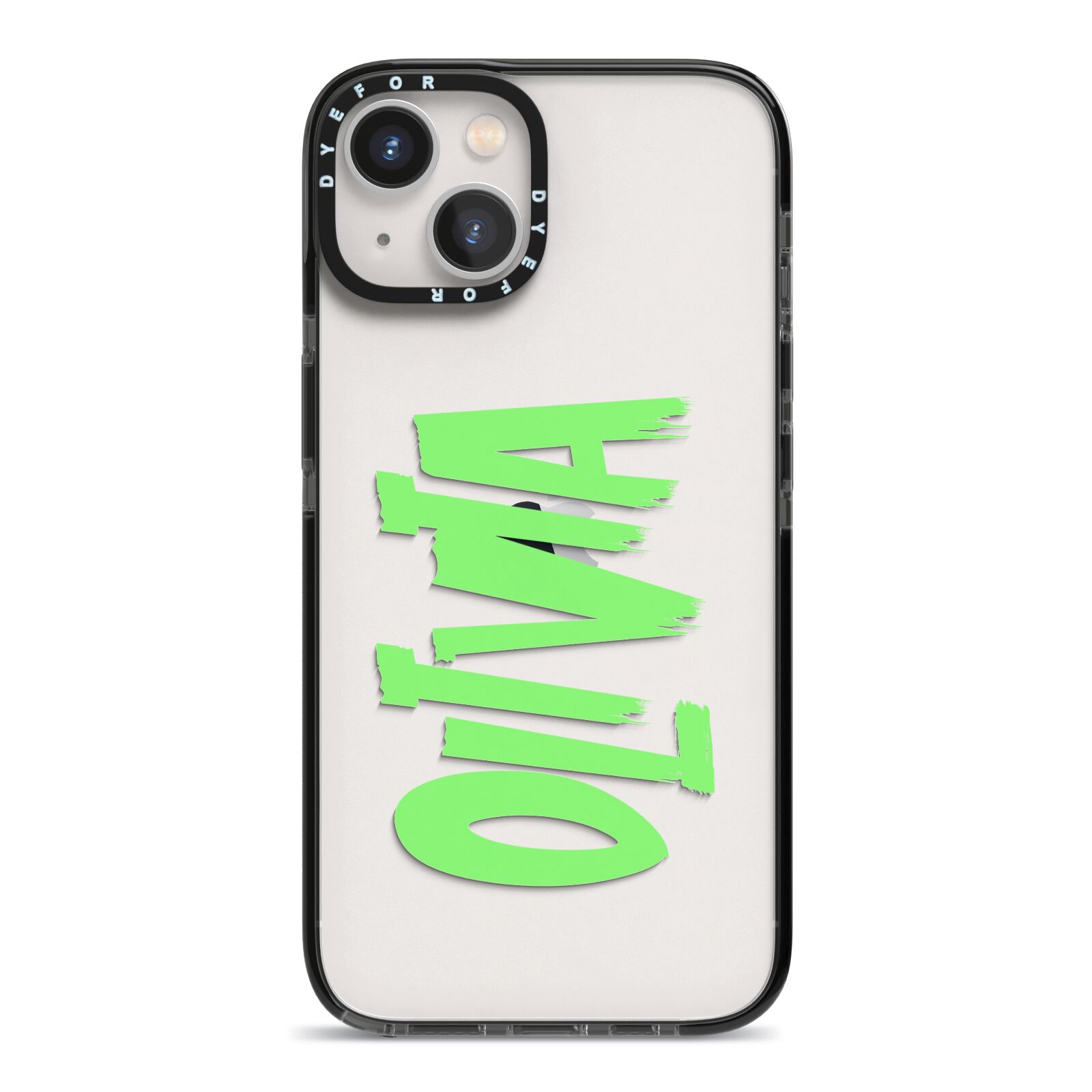 Personalised Name Green Spooky iPhone 13 Black Impact Case on Silver phone