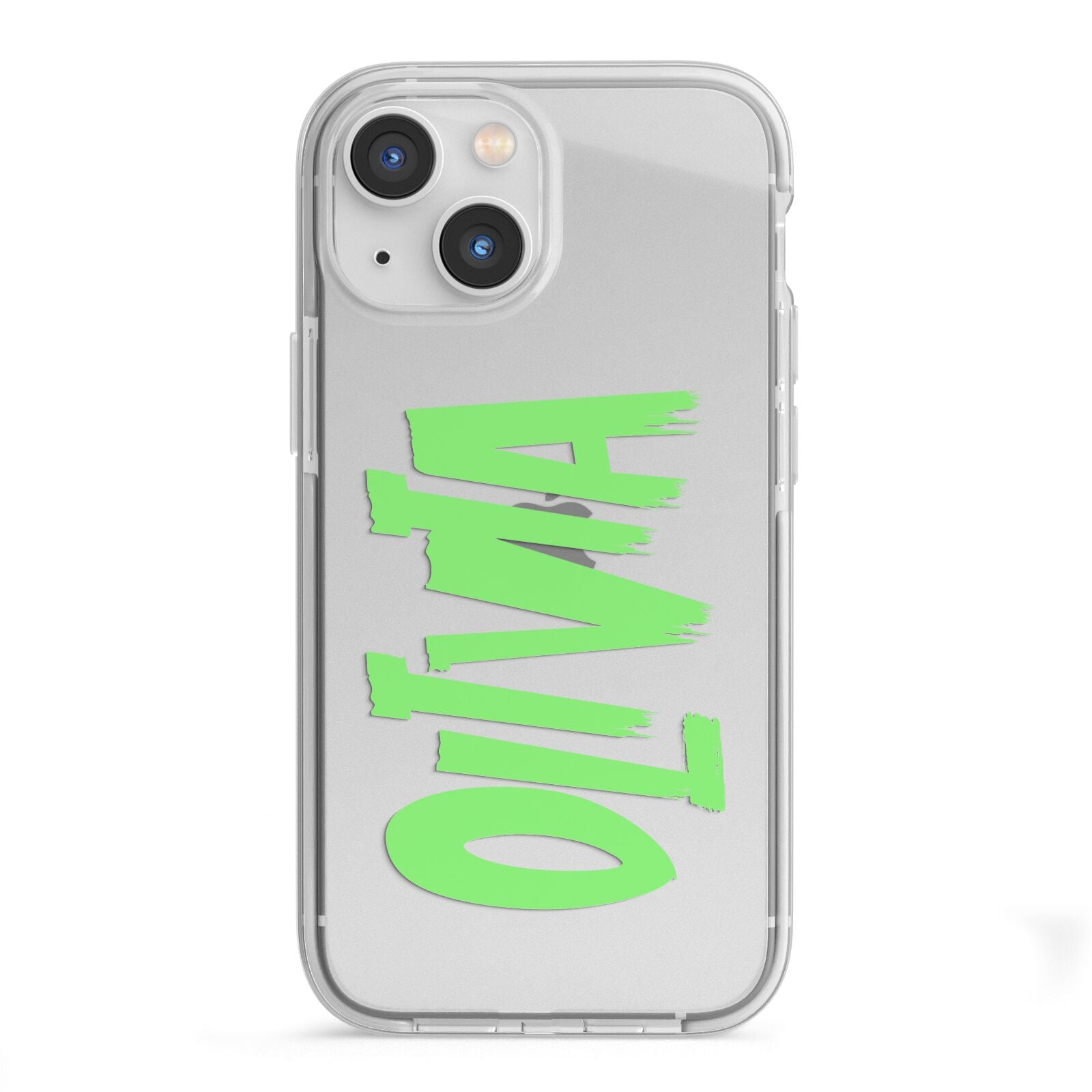 Personalised Name Green Spooky iPhone 13 Mini TPU Impact Case with White Edges