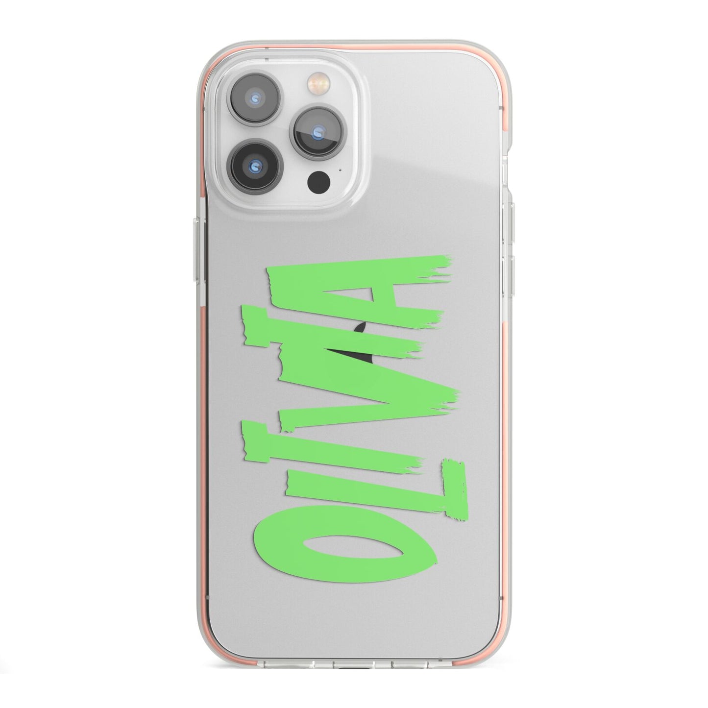 Personalised Name Green Spooky iPhone 13 Pro Max TPU Impact Case with Pink Edges