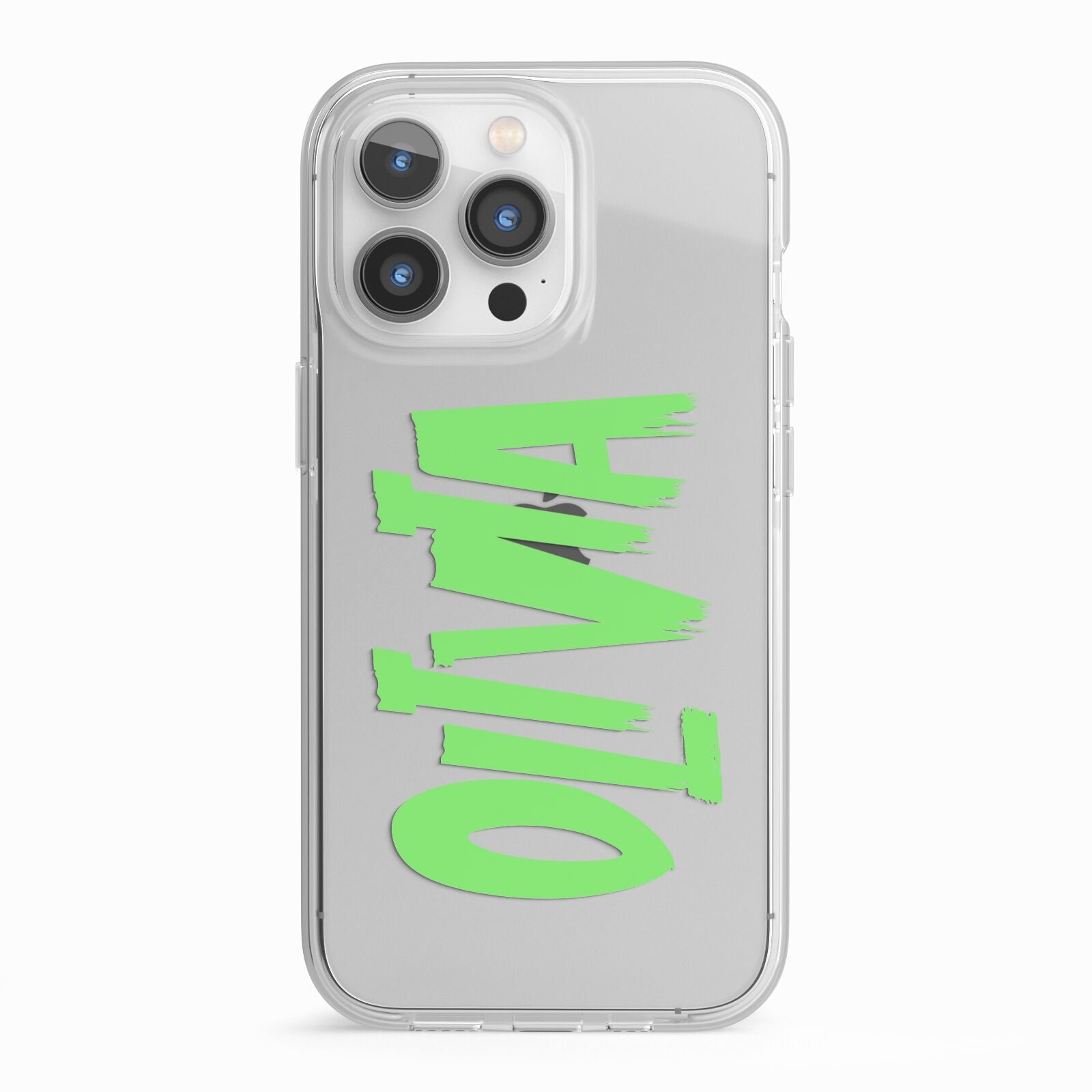 Personalised Name Green Spooky iPhone 13 Pro TPU Impact Case with White Edges