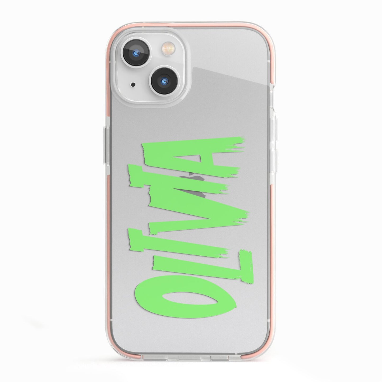 Personalised Name Green Spooky iPhone 13 TPU Impact Case with Pink Edges