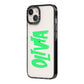 Personalised Name Green Spooky iPhone 14 Black Impact Case Side Angle on Silver phone