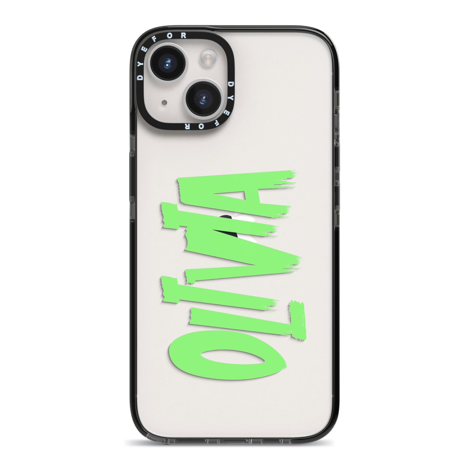 Personalised Name Green Spooky iPhone 14 Black Impact Case on Silver phone