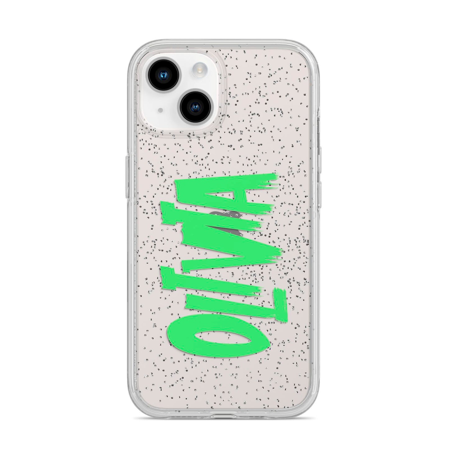 Personalised Name Green Spooky iPhone 14 Glitter Tough Case Starlight