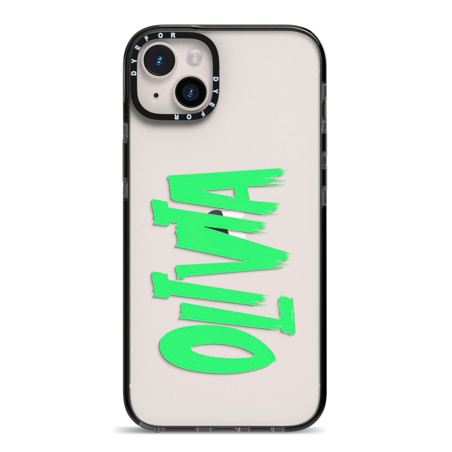 Personalised Name Green Spooky iPhone 14 Plus Black Impact Case on Silver phone