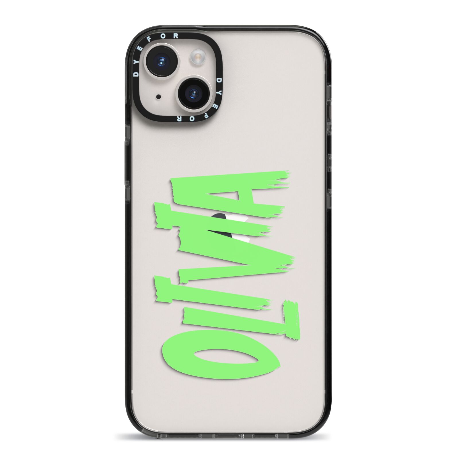 Personalised Name Green Spooky iPhone 14 Plus Black Impact Case on Silver phone