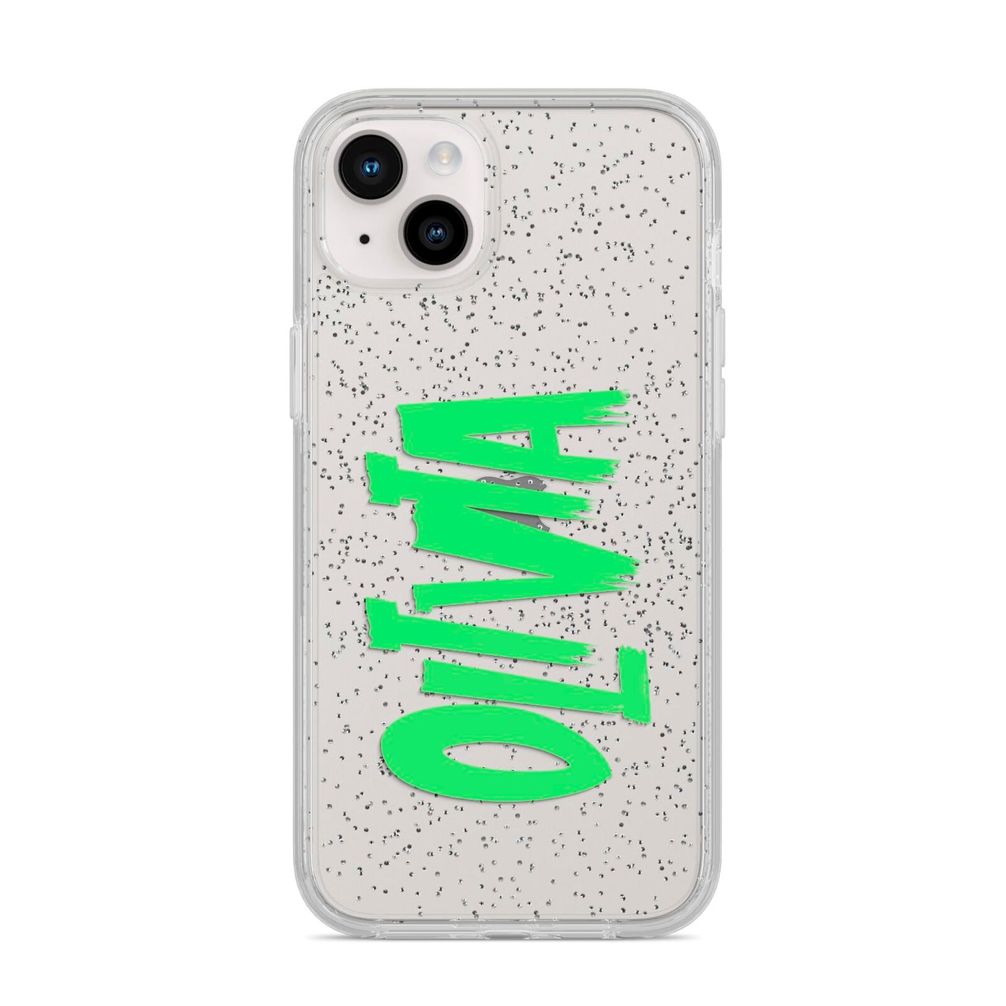 Personalised Name Green Spooky iPhone 14 Plus Glitter Tough Case Starlight