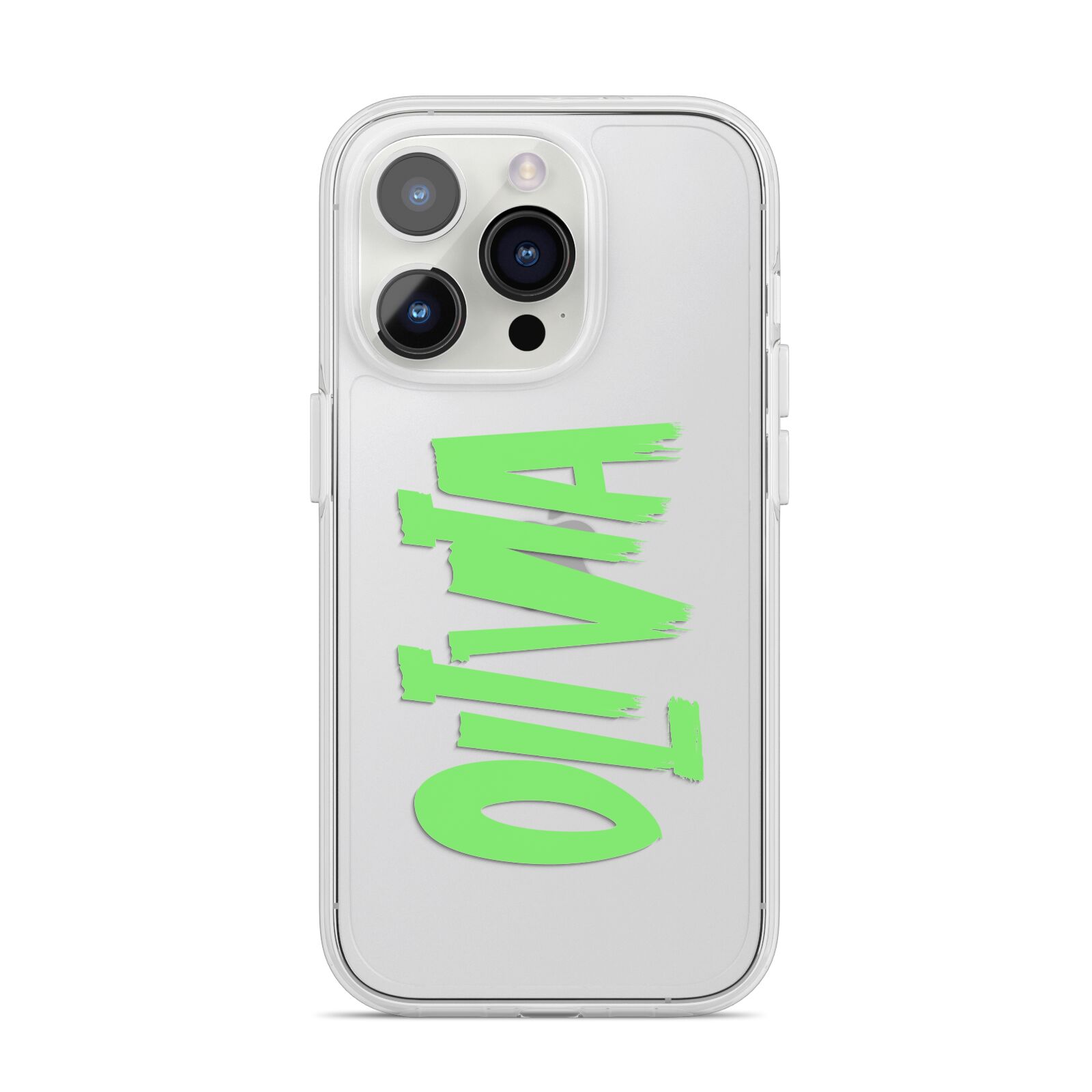 Personalised Name Green Spooky iPhone 14 Pro Clear Tough Case Silver