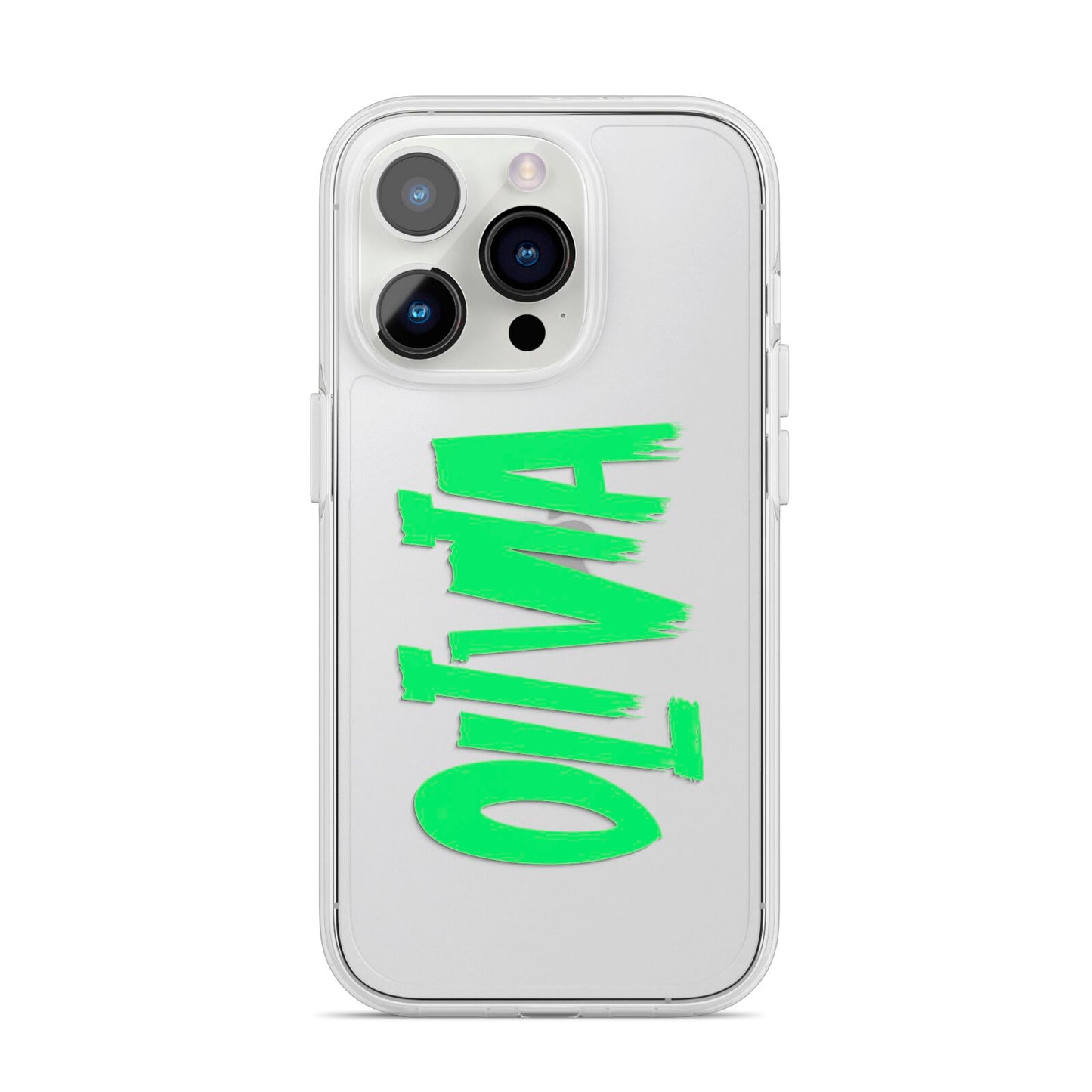 Personalised Name Green Spooky iPhone 14 Pro Clear Tough Case Silver