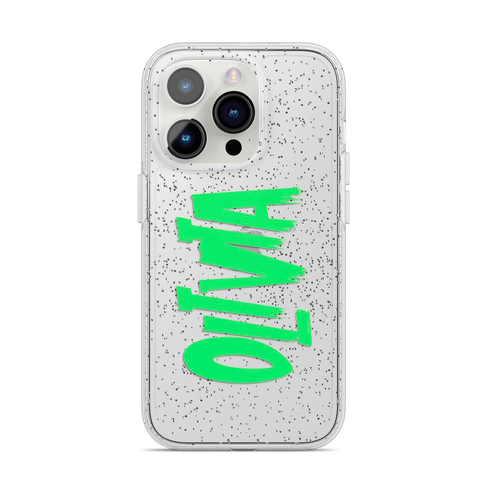 Personalised Name Green Spooky iPhone 14 Pro Glitter Tough Case Silver