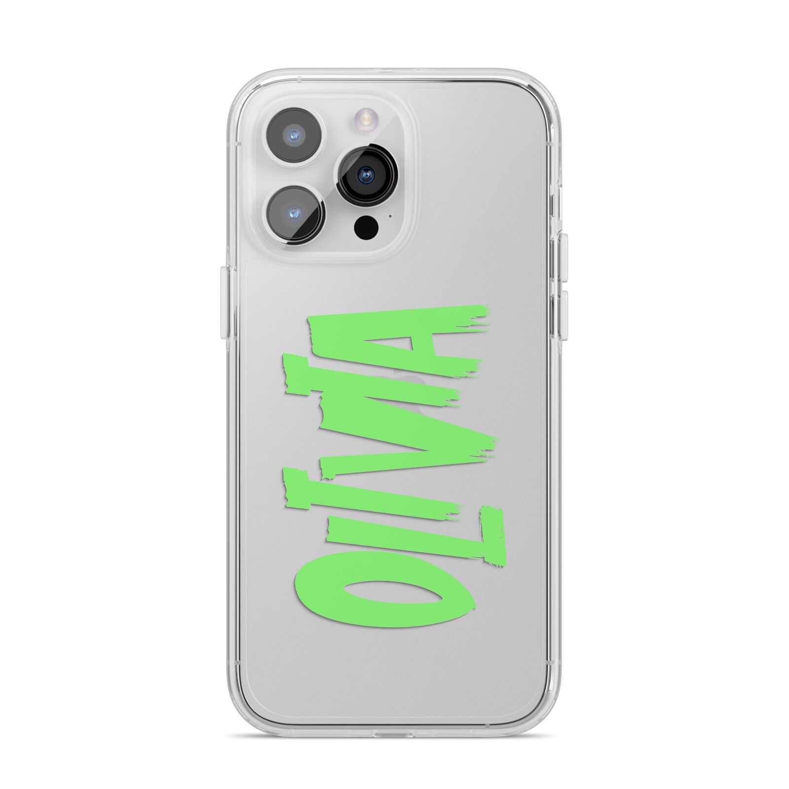 Personalised Name Green Spooky iPhone 14 Pro Max Clear Tough Case Silver