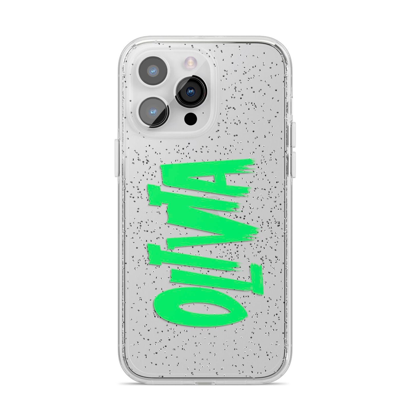 Personalised Name Green Spooky iPhone 14 Pro Max Glitter Tough Case Silver