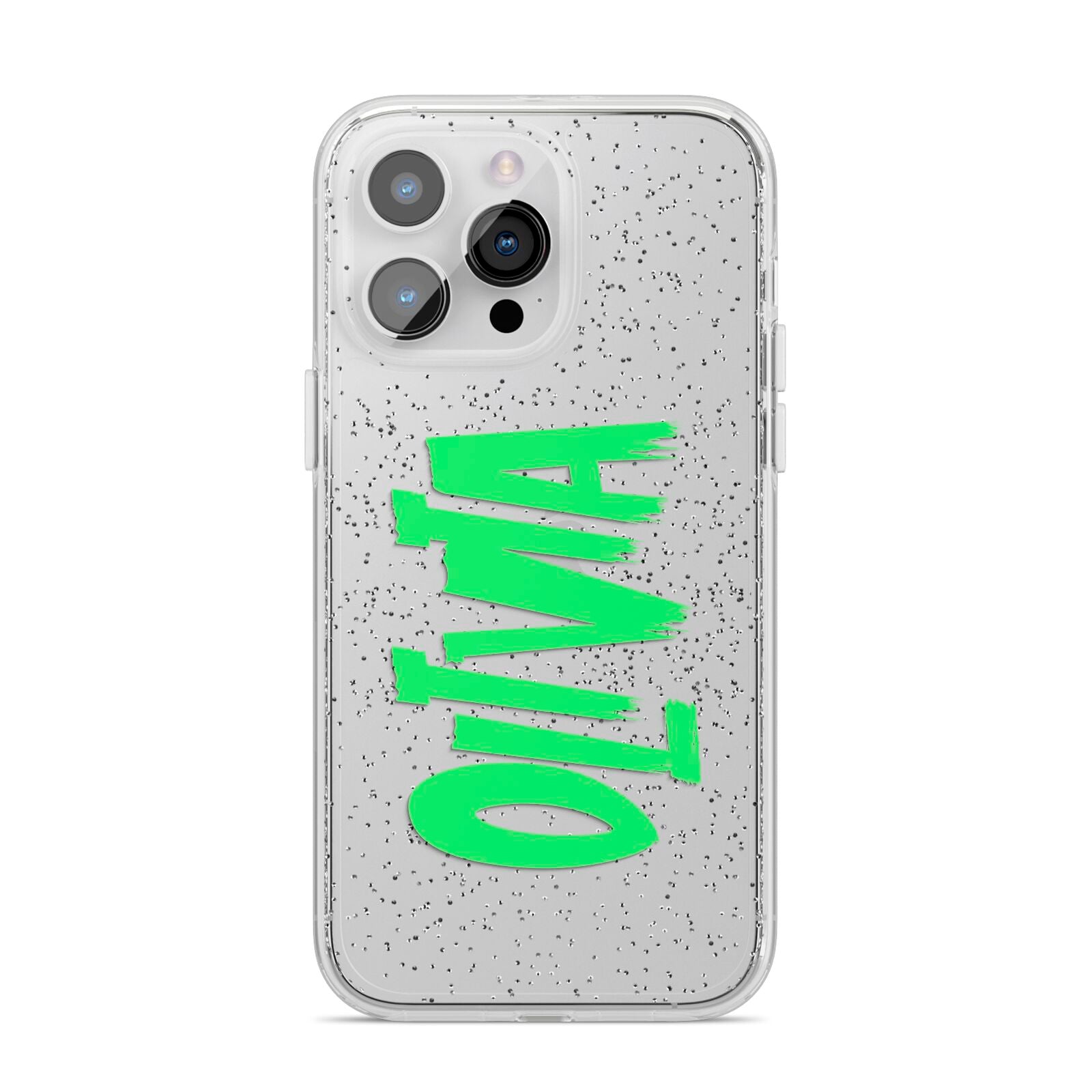 Personalised Name Green Spooky iPhone 14 Pro Max Glitter Tough Case Silver