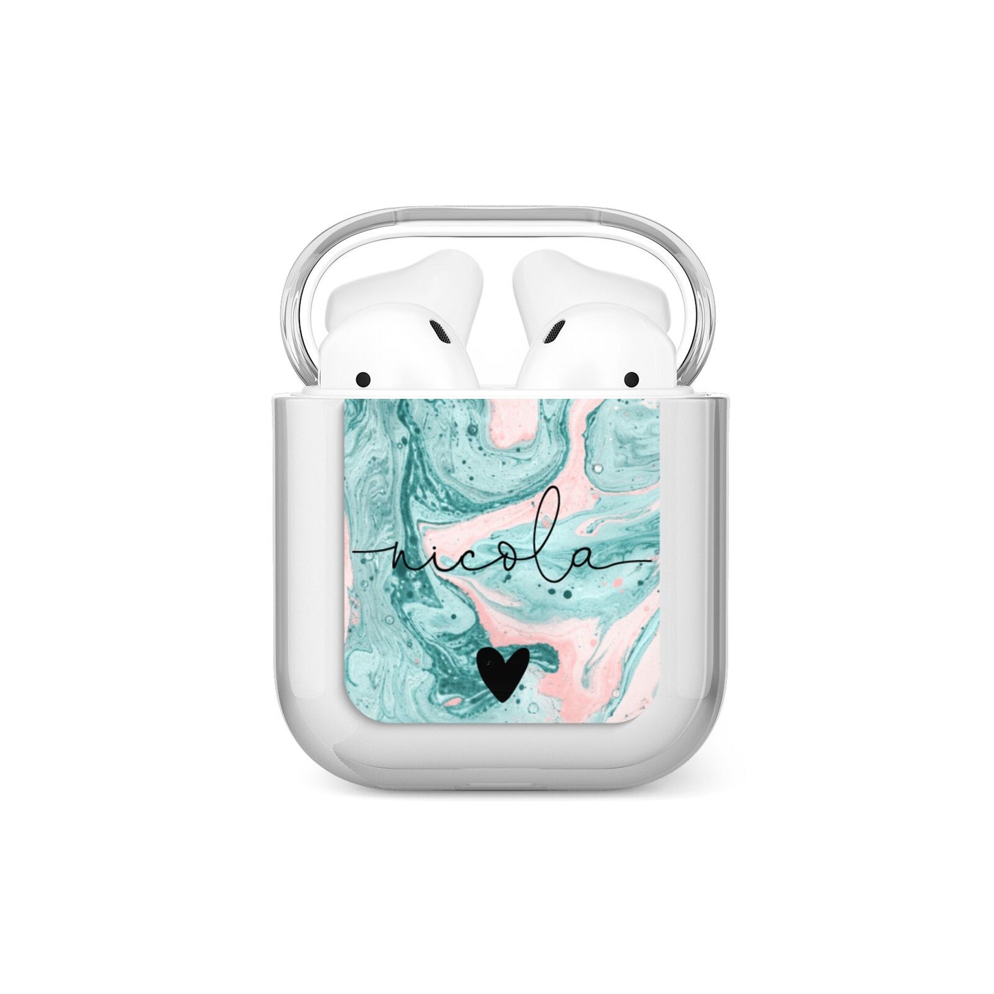 Personalised Name Green Swirl Marble AirPods Case