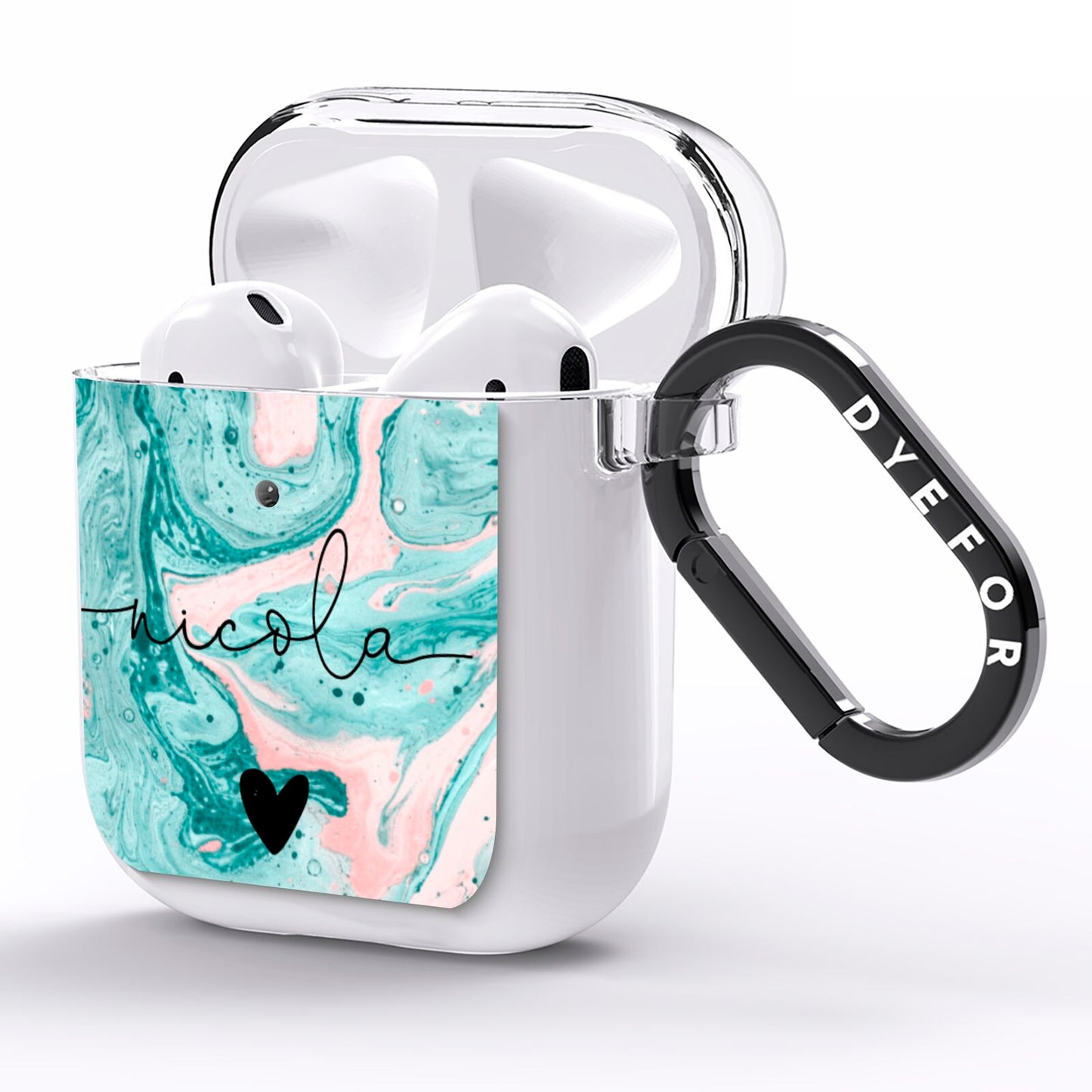 Personalised Name Green Swirl Marble AirPods Clear Case Side Image