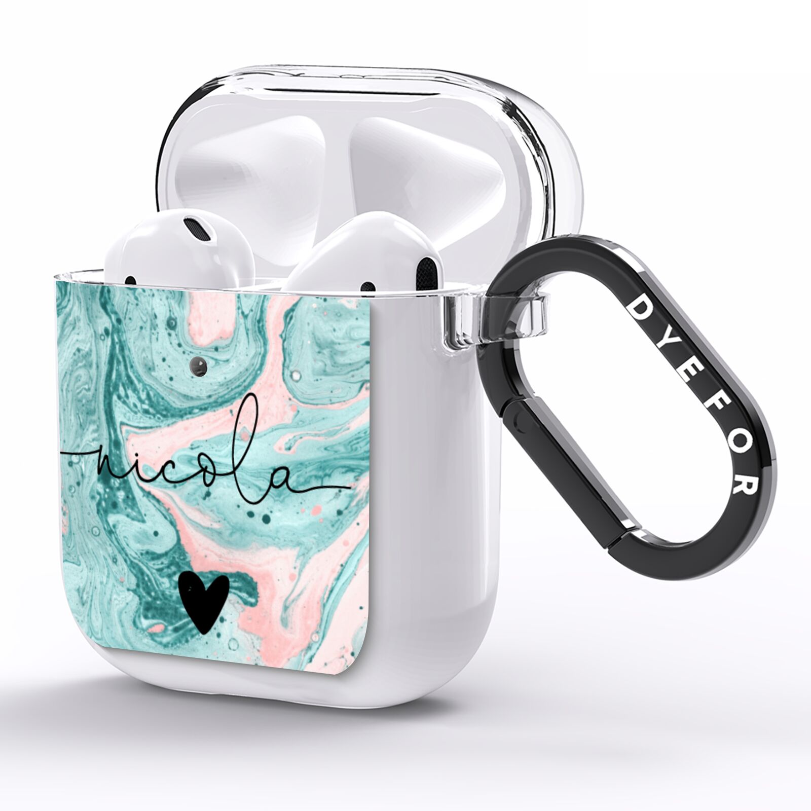 Personalised Name Green Swirl Marble AirPods Clear Case Side Image