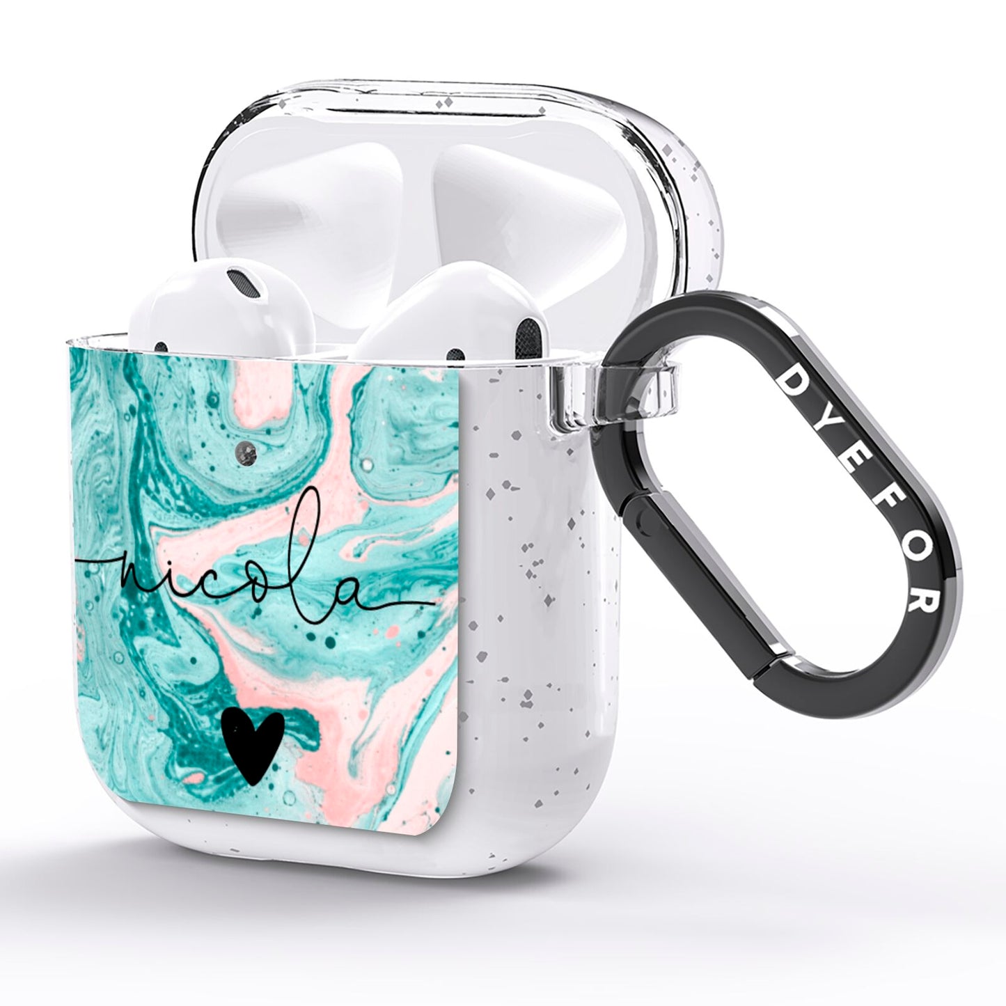 Personalised Name Green Swirl Marble AirPods Glitter Case Side Image
