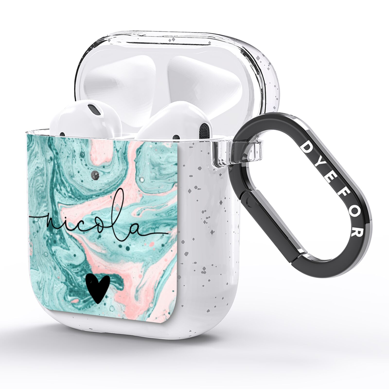 Personalised Name Green Swirl Marble AirPods Glitter Case Side Image