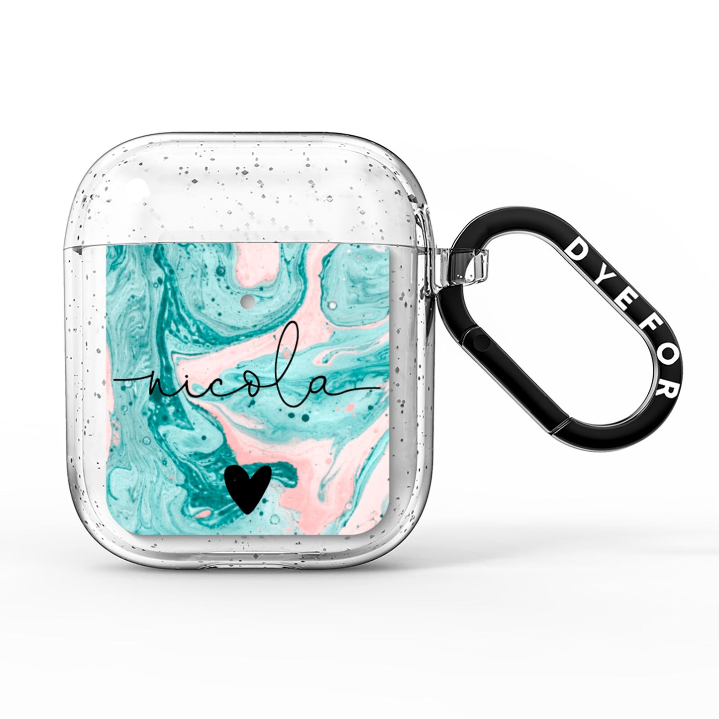 Personalised Name Green Swirl Marble AirPods Glitter Case