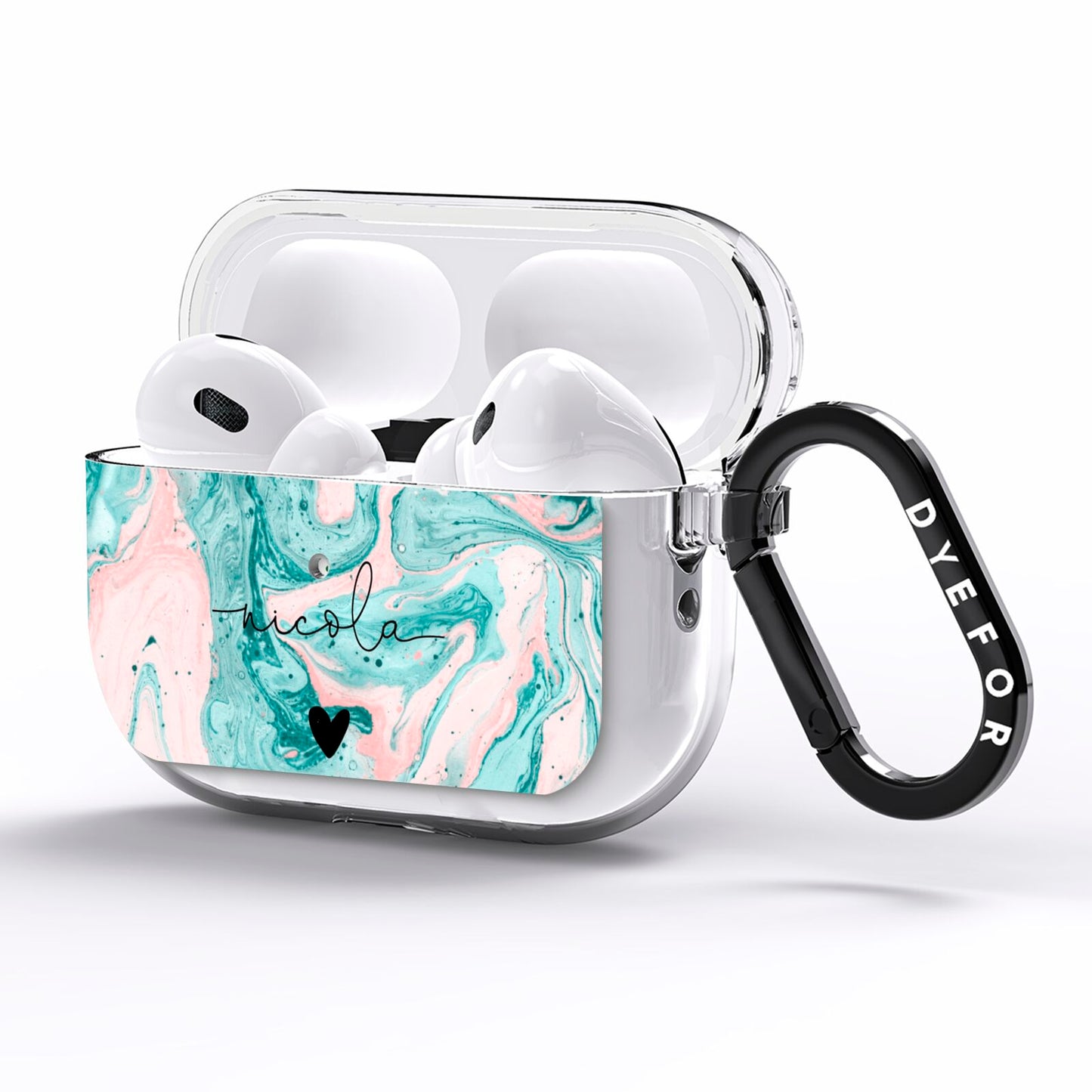 Personalised Name Green Swirl Marble AirPods Pro Clear Case Side Image