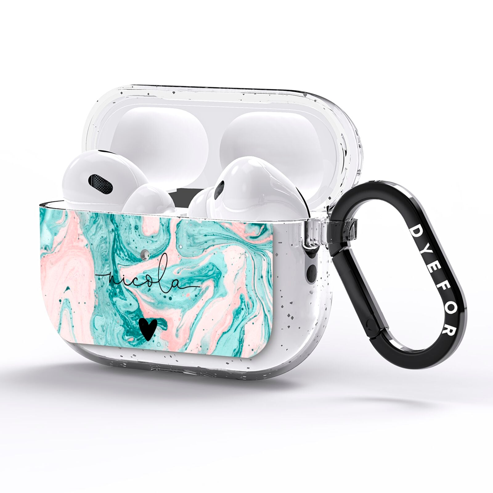 Personalised Name Green Swirl Marble AirPods Pro Glitter Case Side Image